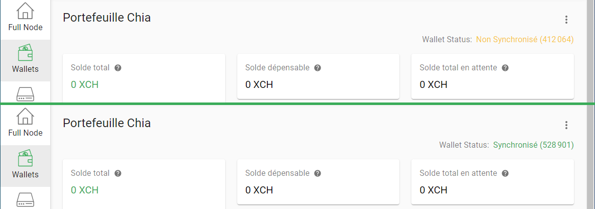 Synchronisation du wallet